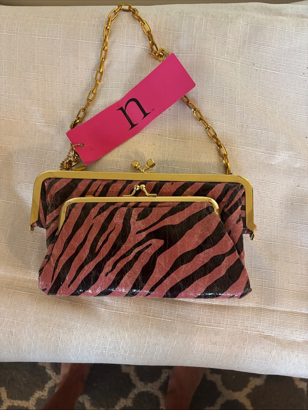 Nicole Zebra-Print Frame Clutch